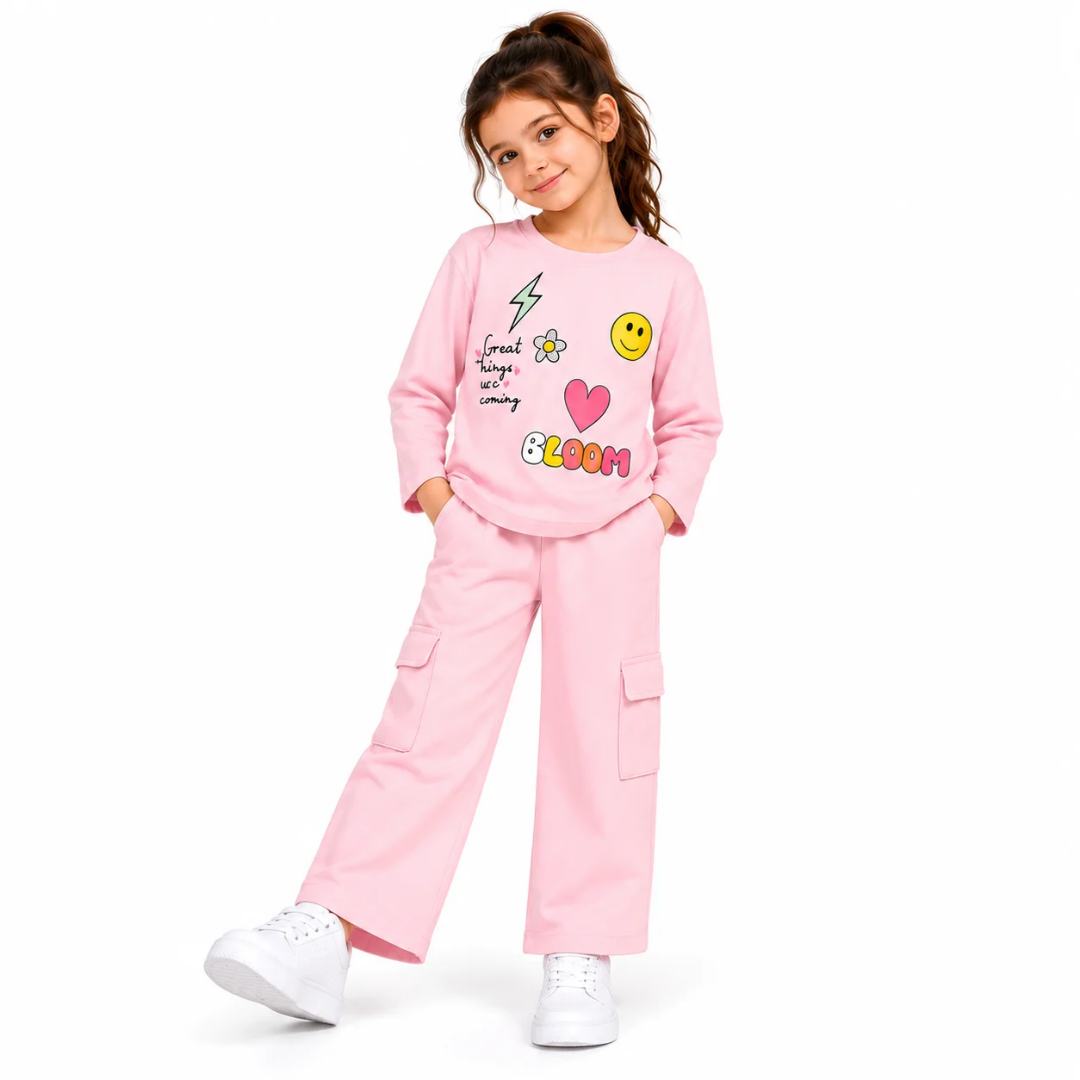 Girls' Pink Graphic Top and Cargo Pants Co-Ord Set (5-11 Years)