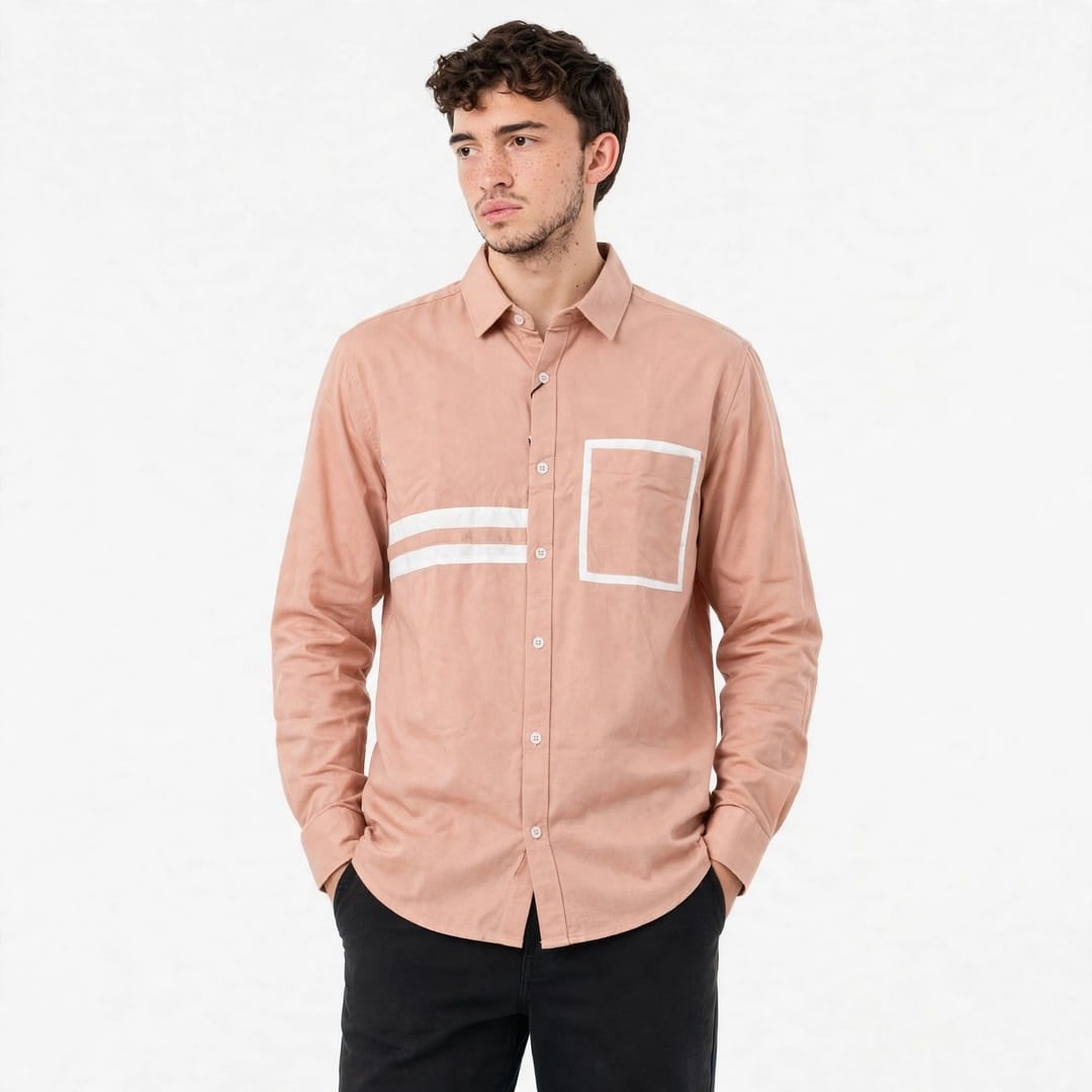 Men's Peach Pink Shirt with White Details