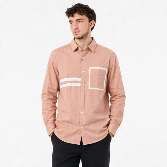 Men's Peach Pink Shirt with White Details