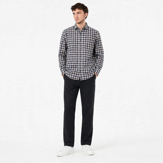 Men's Navy Blue & Off-White Check Shirt