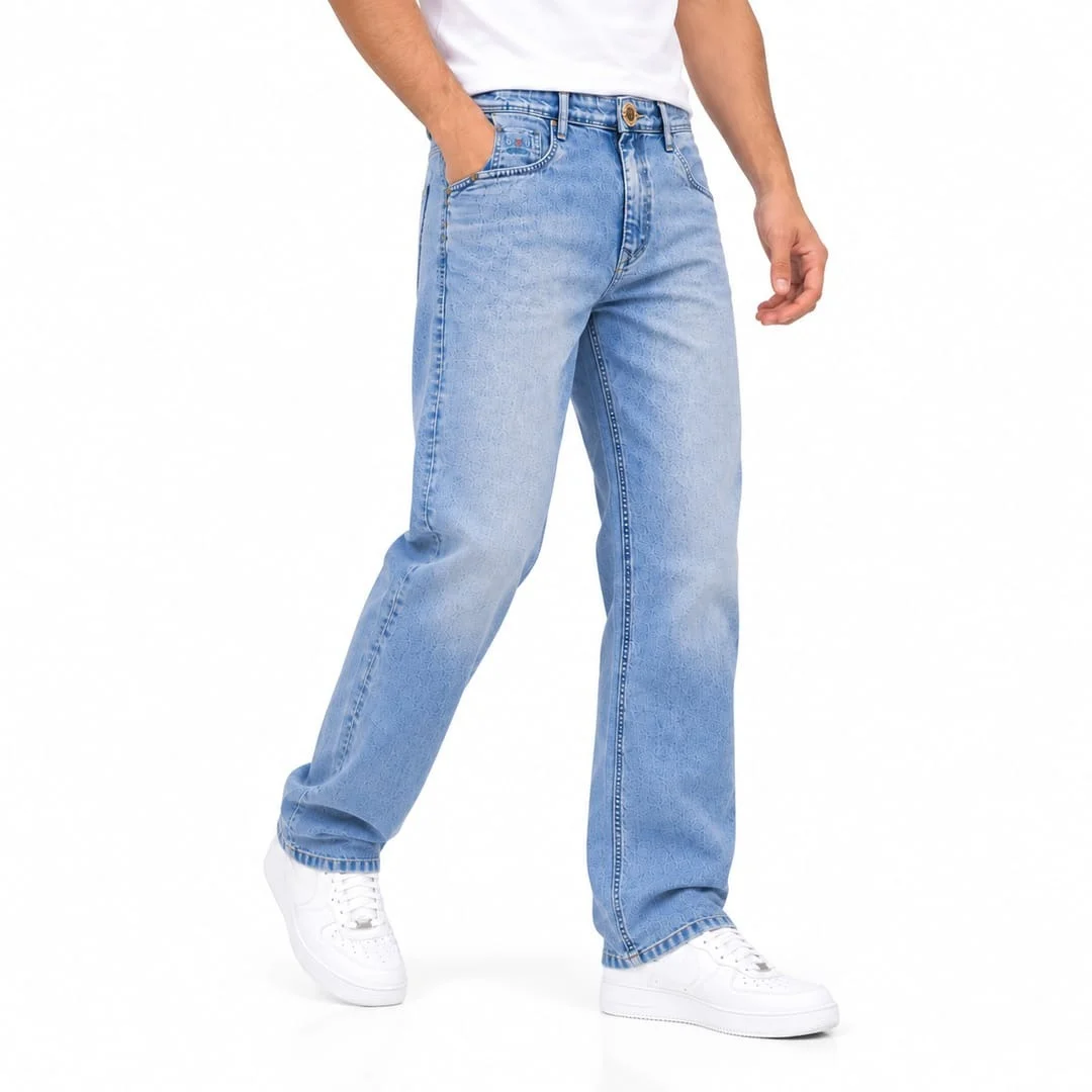 Men's Light Blue Straight Fit Jeans | Solid Denim Casual Wear