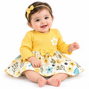 Baby Girls Yellow Floral Printed Frock & Pants Set
