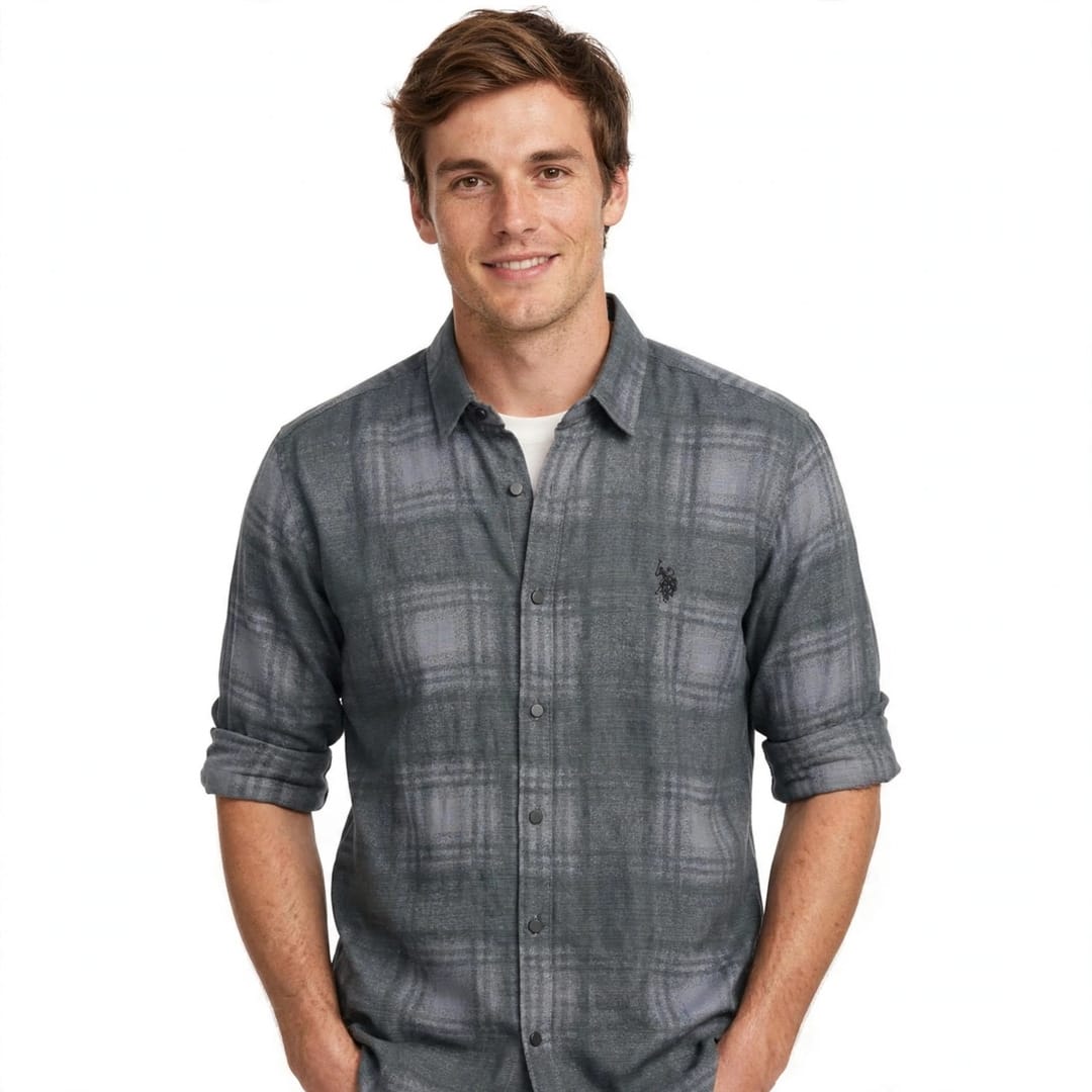 Men’s Grey Faded Check Shirt