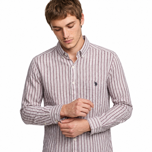 Men’s Grey Shirt with Burgundy Stripes