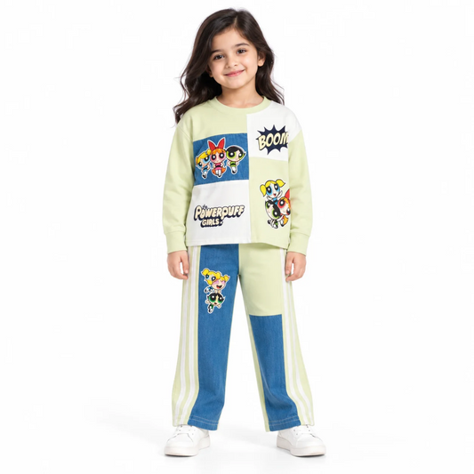 Girls’ Lime Green & Blue Graphic Sweatshirt and Track Pants Co-Ord Set