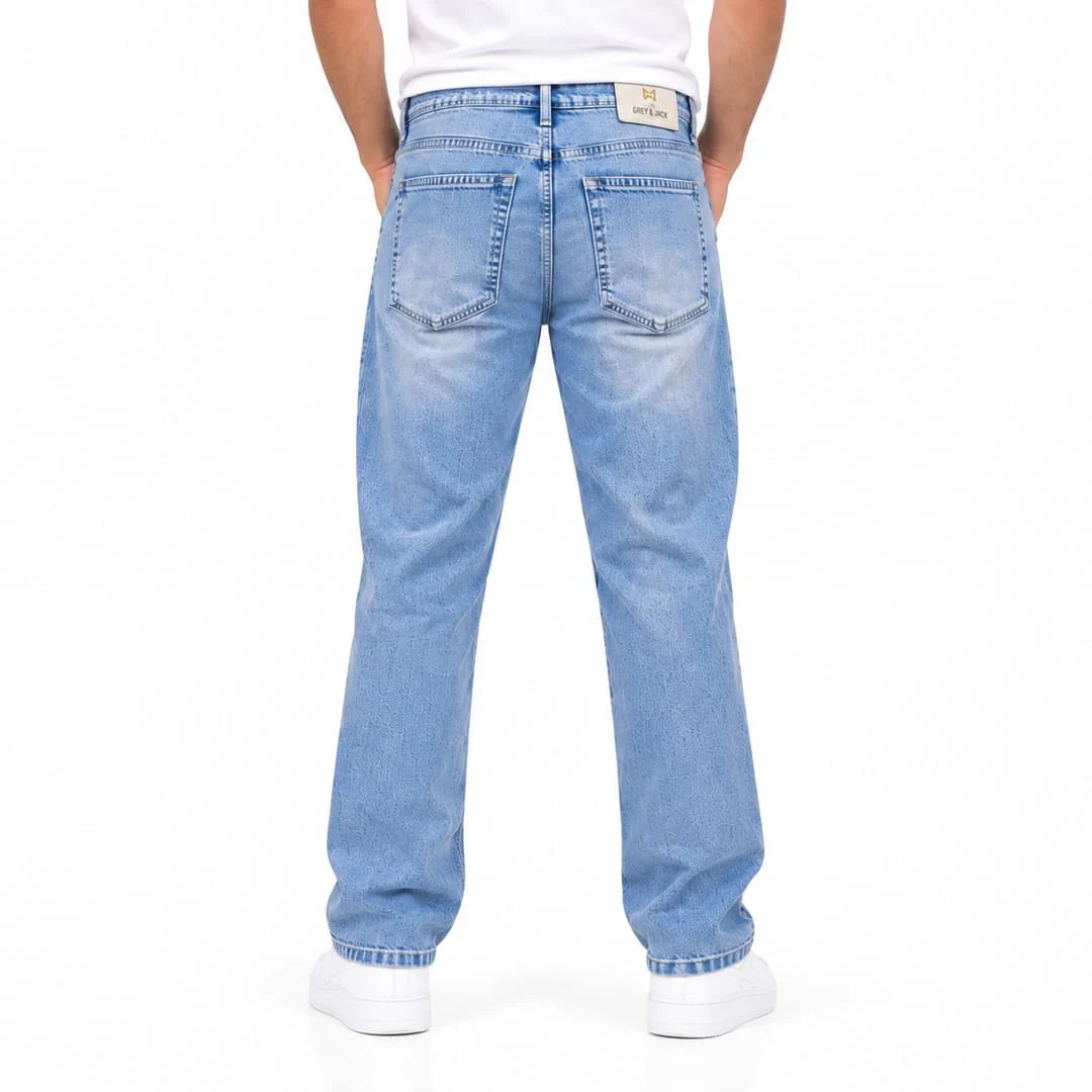 Men's Light Blue Straight Fit Jeans | Solid Denim Casual Wear