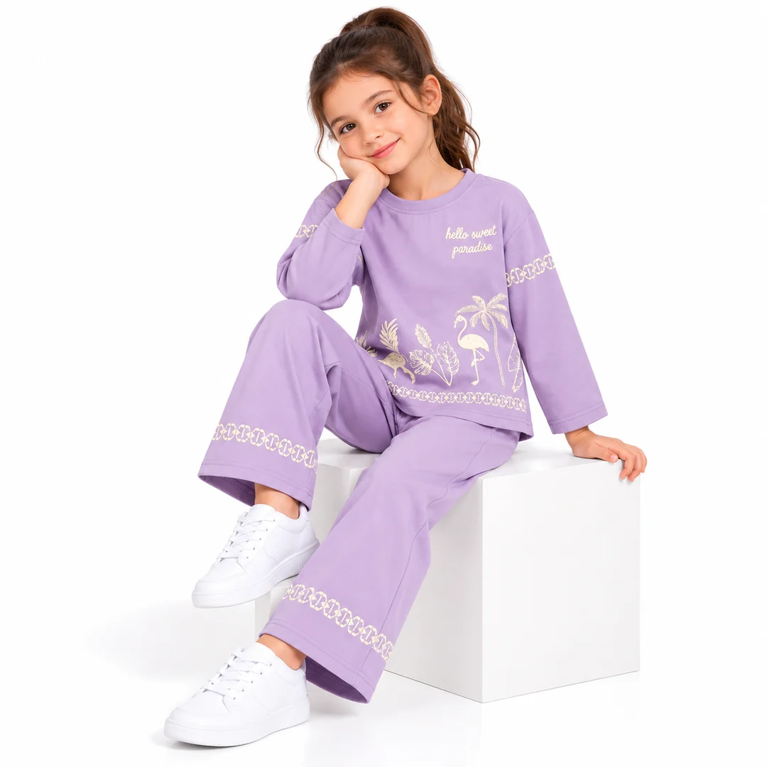 Girls' Lavender Graphic Sweatshirt and Pants Co-Ord Set (5-11 years)