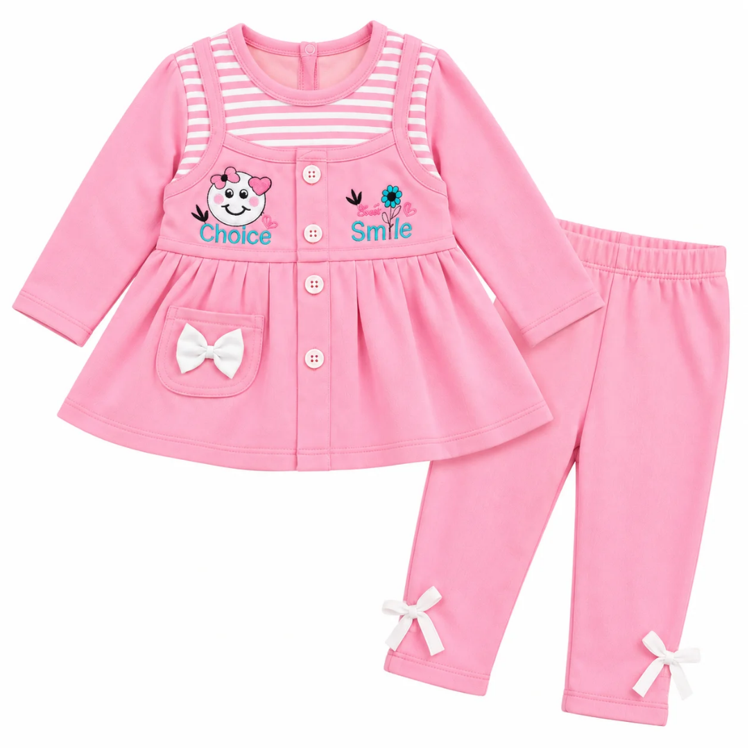 Baby Girls Pink Embroidered Frock & Pants Set