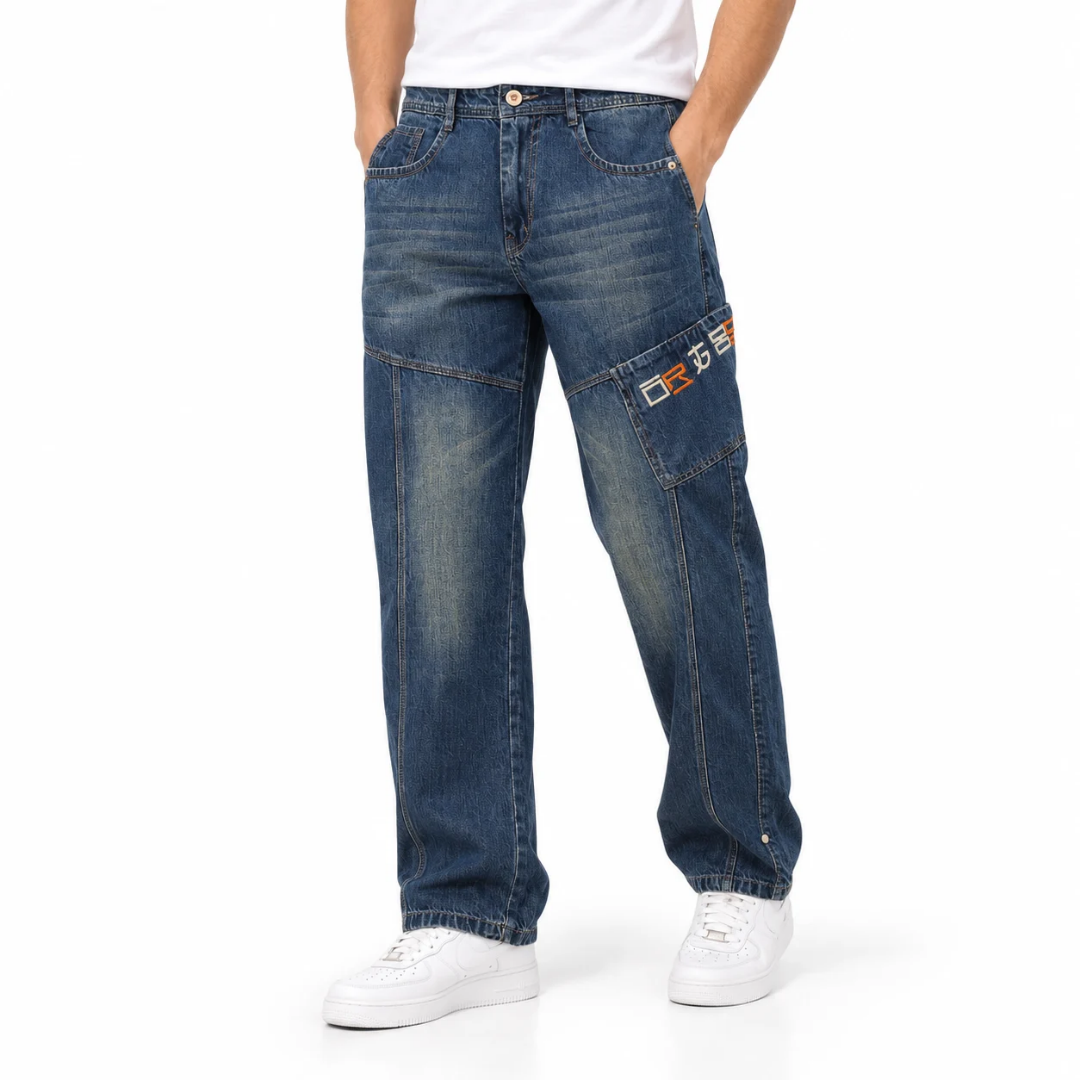Men's Blue Relaxed-Fit Cargo Jeans