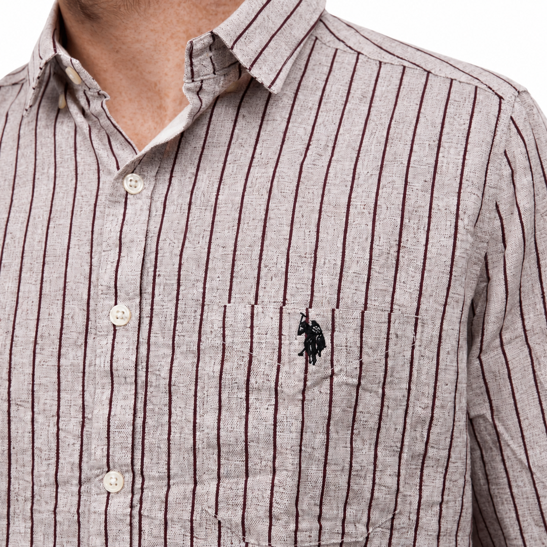 Men’s Grey Shirt with Burgundy Stripes