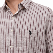 Men’s Grey Shirt with Burgundy Stripes