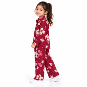Girls' Maroon Floral Print Shirt and Pants Co-Ord Set (5-11 Years)
