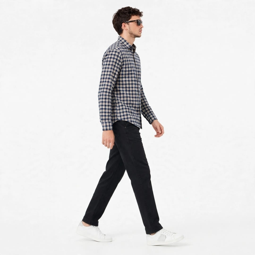Men's Navy Blue & Off-White Check Shirt