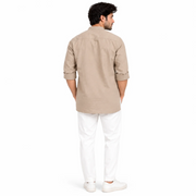 Men's Beige Mandarin Collar Solid Kurta