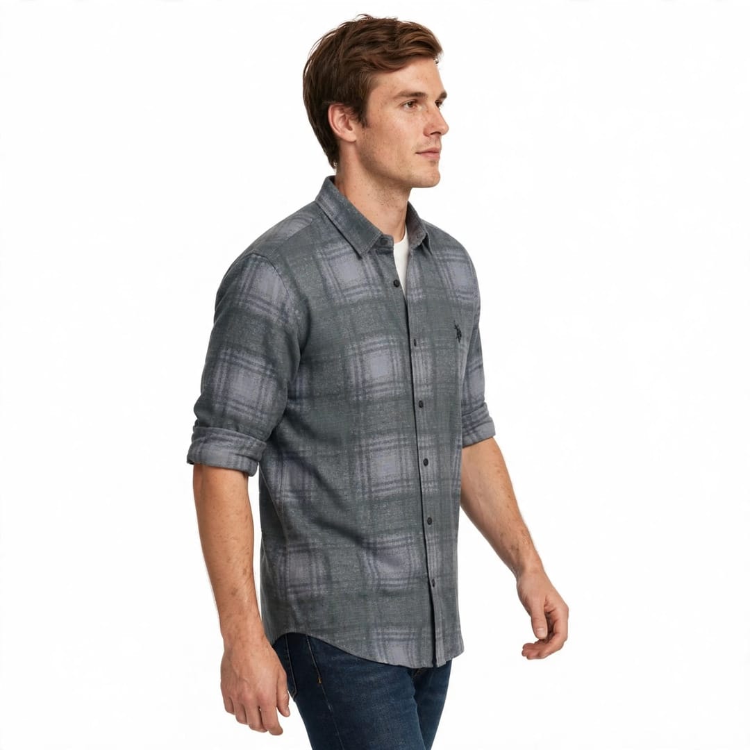 Men’s Grey Faded Check Shirt