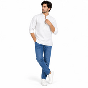 Men's White Textured Mandarin Collar Kurta