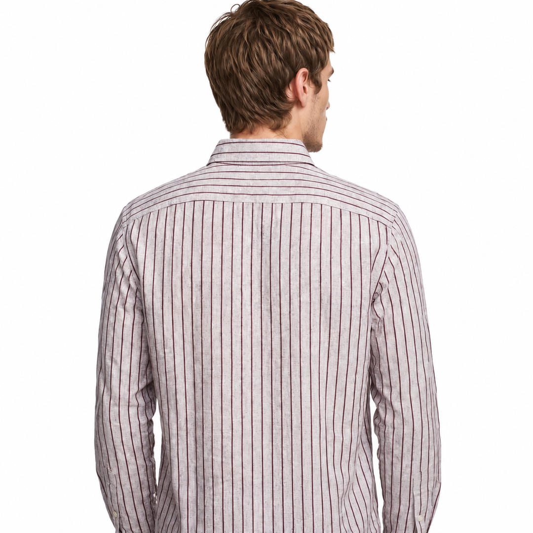 Men’s Grey Shirt with Burgundy Stripes