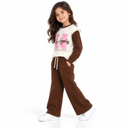Girls' Brown & Cream Graphic Sweatshirt and Pant Co-Ord Set (5-11 years)