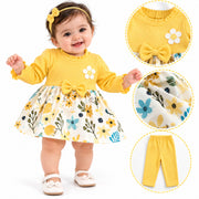 Baby Girls Yellow Floral Printed Frock & Pants Set