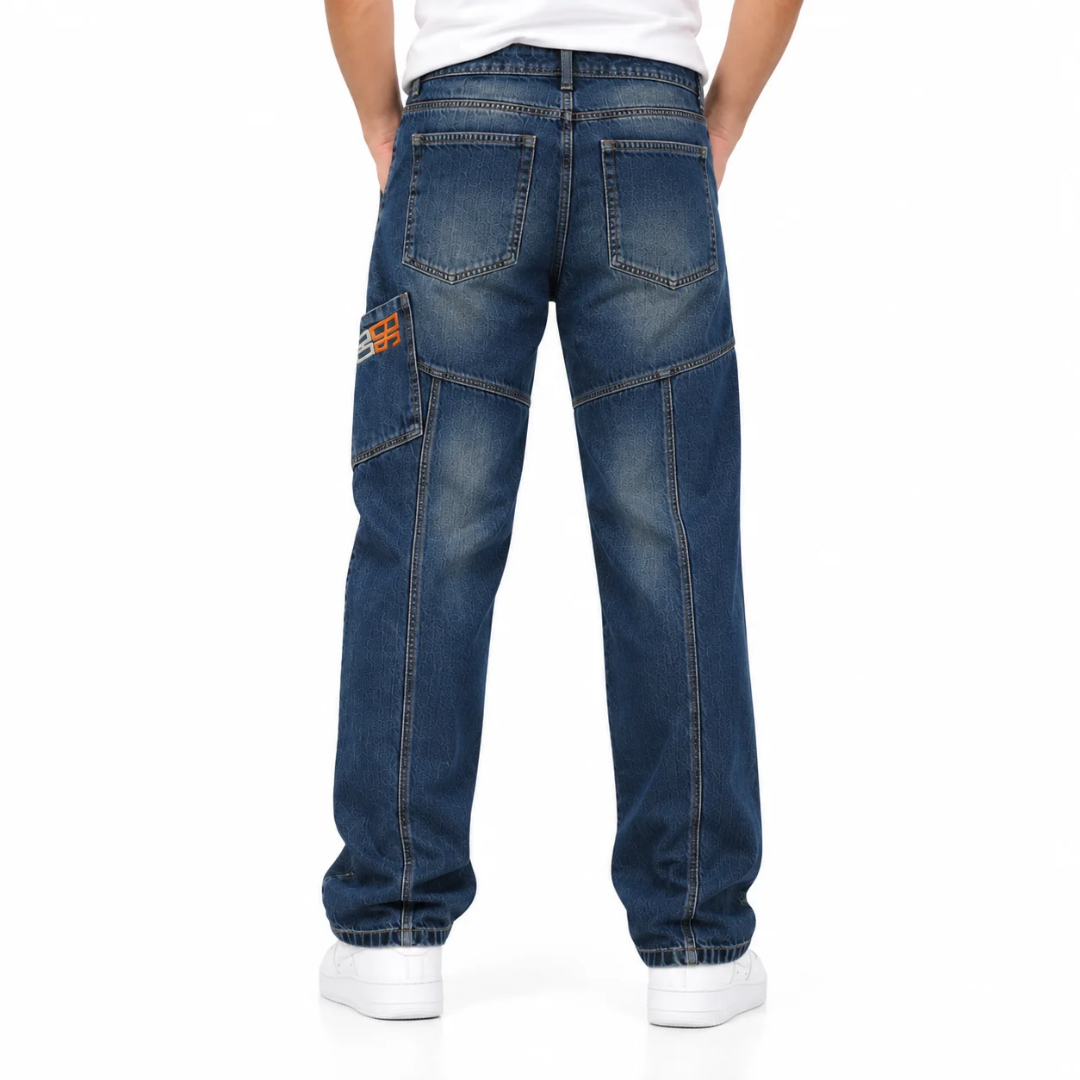 Men's Blue Relaxed-Fit Cargo Jeans
