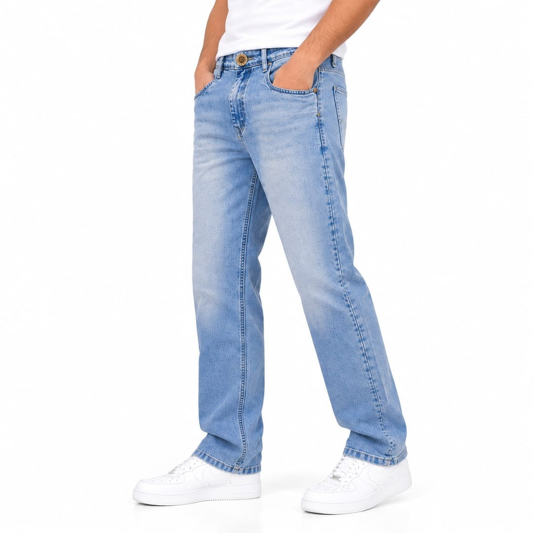 Men's Light Blue Straight Fit Jeans | Solid Denim Casual Wear