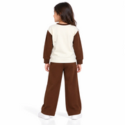 Girls' Brown & Cream Graphic Sweatshirt and Pant Co-Ord Set (5-11 years)