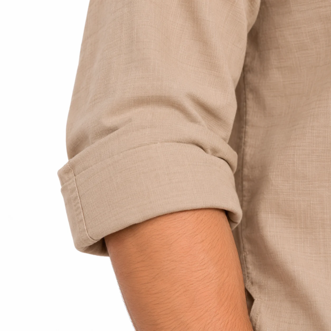 Men's Beige Mandarin Collar Solid Kurta