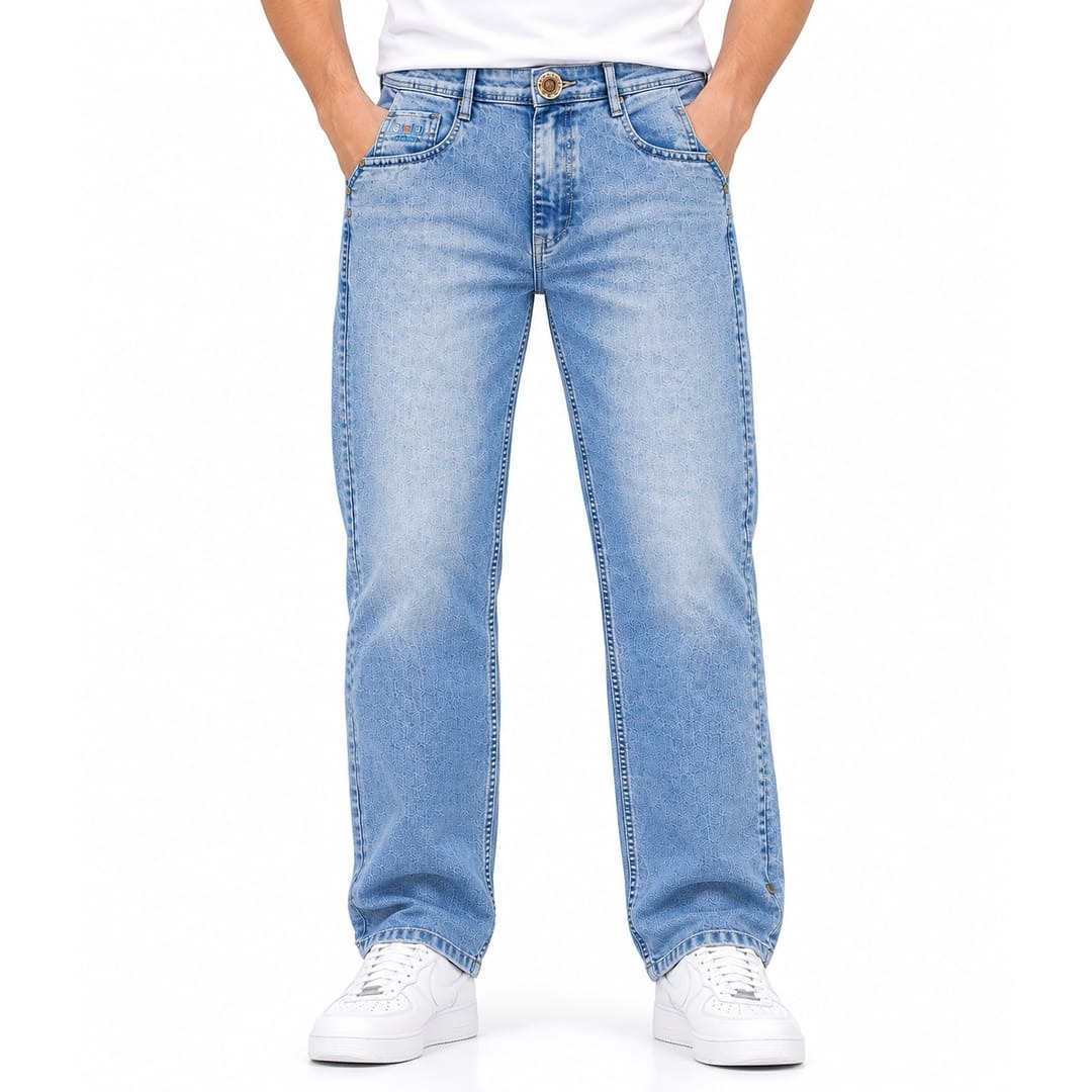 Men's Light Blue Straight Fit Jeans | Solid Denim Casual Wear
