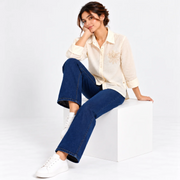 Women's Cream Embroidered Button-Down Shirt