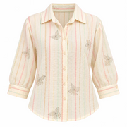 Women's White Floral Embroidered Button-Down Shirt