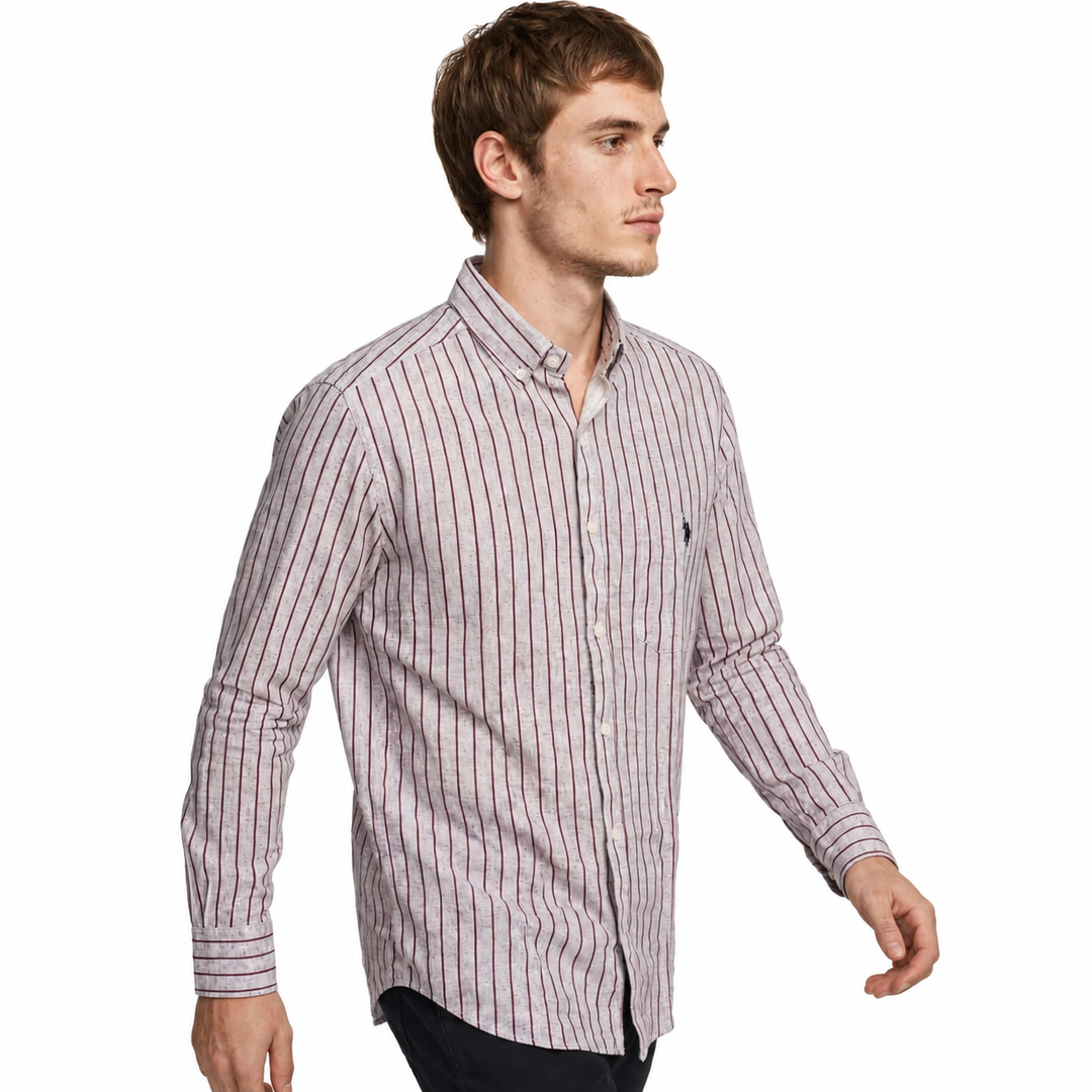 Men’s Grey Shirt with Burgundy Stripes