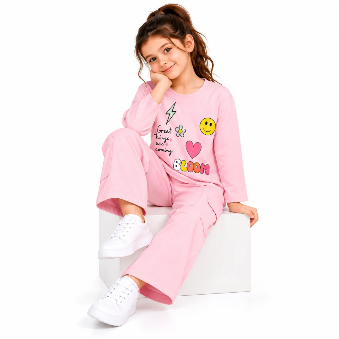 Girls' Pink Graphic Top and Cargo Pants Co-Ord Set (5-11 Years)
