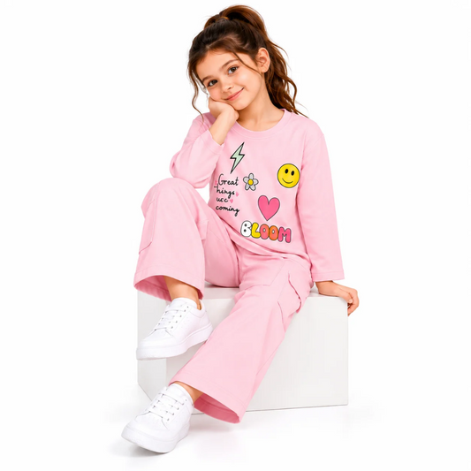 Girls' Pink Graphic Top and Cargo Pants Co-Ord Set (5-11 Years)