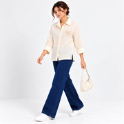 Women's Cream Embroidered Button-Down Shirt