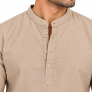 Men's Beige Mandarin Collar Solid Kurta