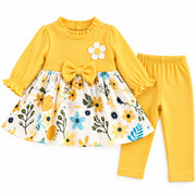 Baby Girls Yellow Floral Printed Frock & Pants Set