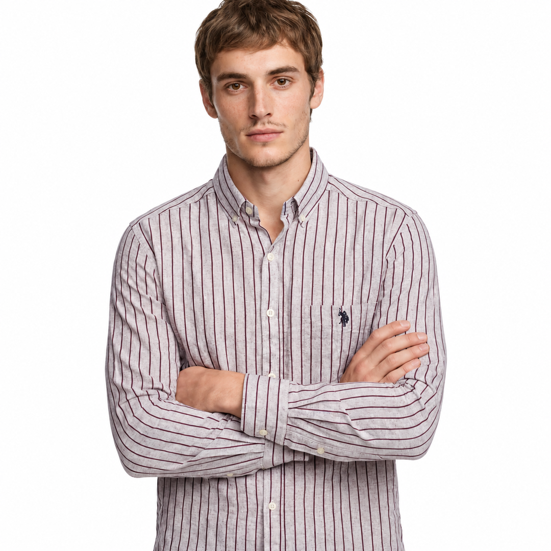 Men’s Grey Shirt with Burgundy Stripes