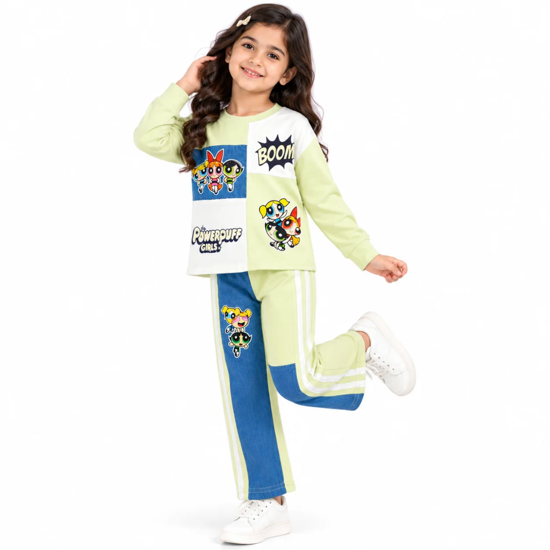 Girls’ Lime Green & Blue Graphic Sweatshirt and Track Pants Co-Ord Set