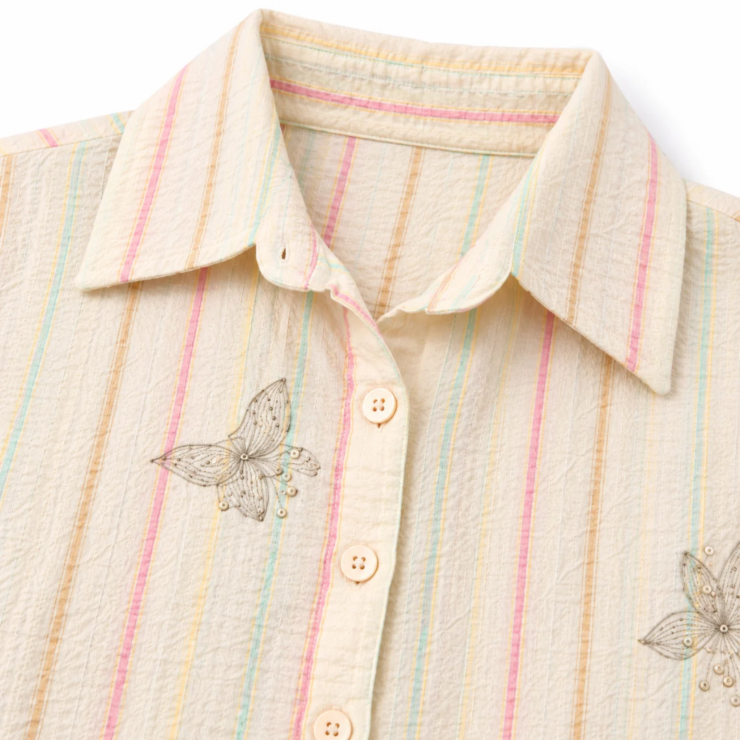 Women's White Floral Embroidered Button-Down Shirt