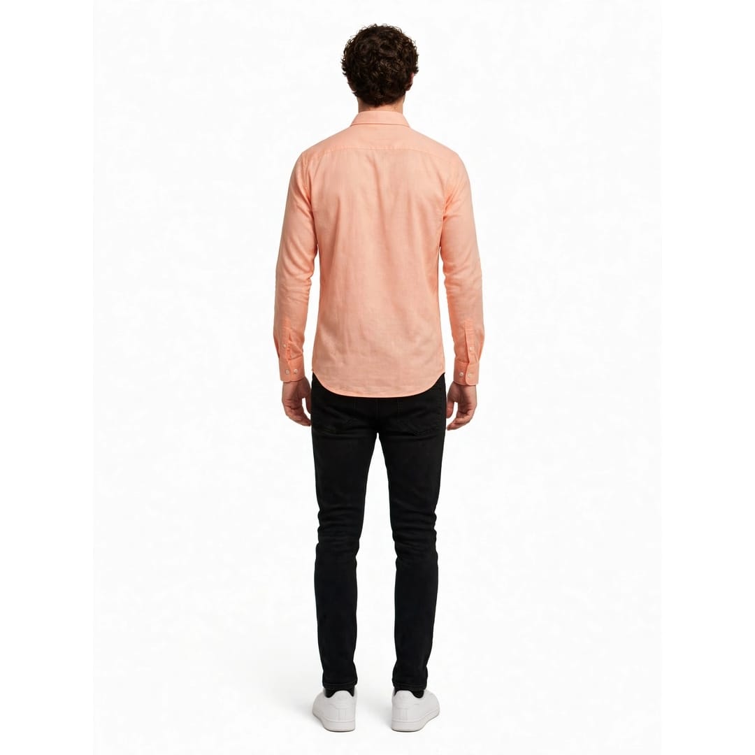 Men's Peach Pink Shirt with White Details