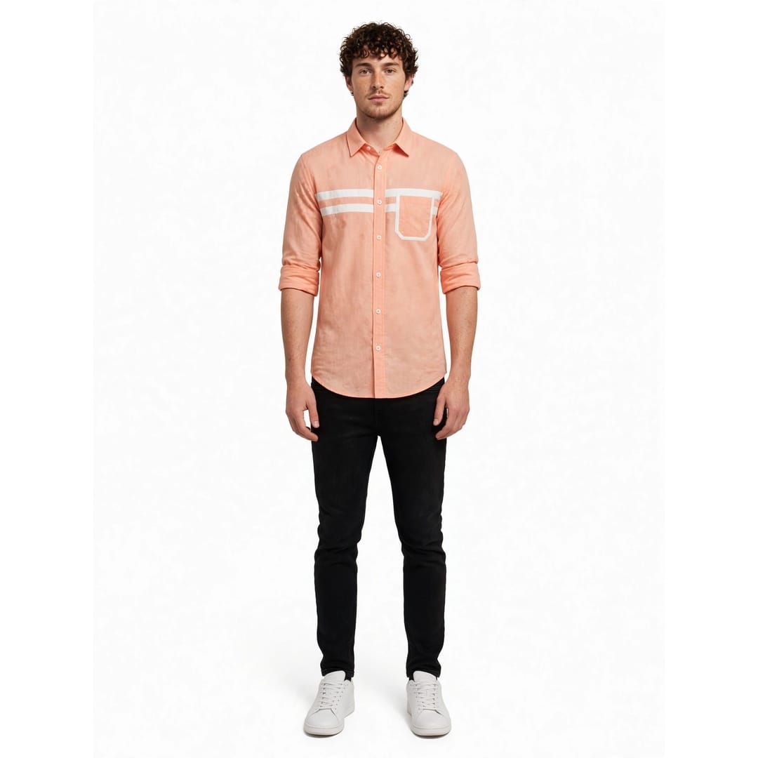 Men's Peach Pink Shirt with White Details