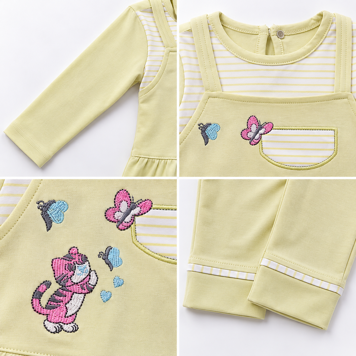 Baby Girl Lemon Yellow Embroidered Tunic & Pants Set – 6–12 Months