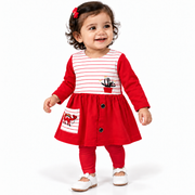 Baby Girls' Cotton Striped Frock with Full Sleeves and Matching Leggings