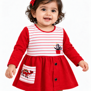 Baby Girls' Cotton Striped Frock with Full Sleeves and Matching Leggings