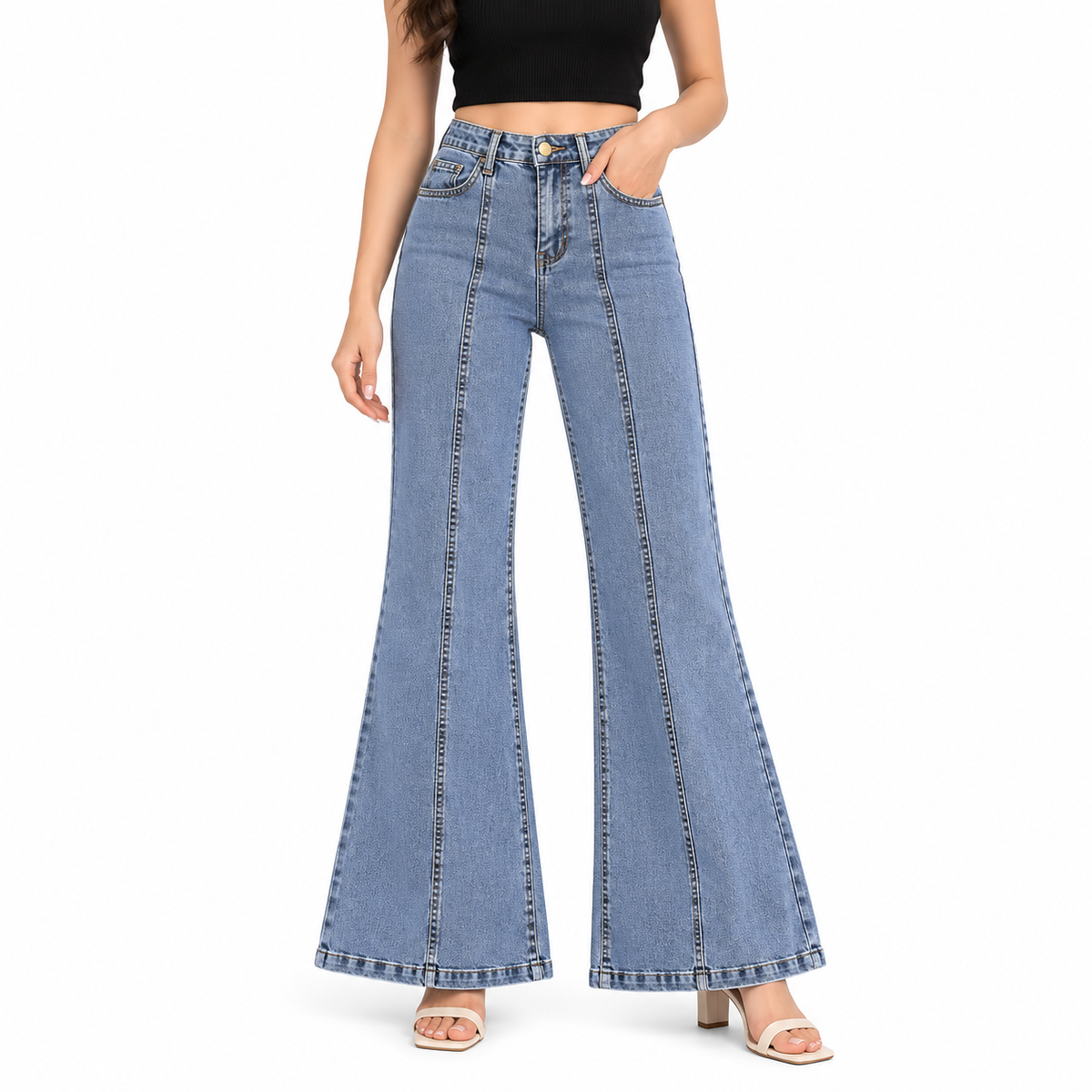Women's High Rise Flared Bell Bottom Jeans – Light Blue