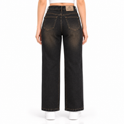 Women's High Waist Straight Fit Jeans – Black Brown Wash