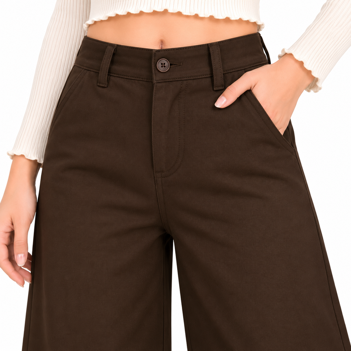 Women's High-Waist Straight Fit Trouser Pant  Dark Brown