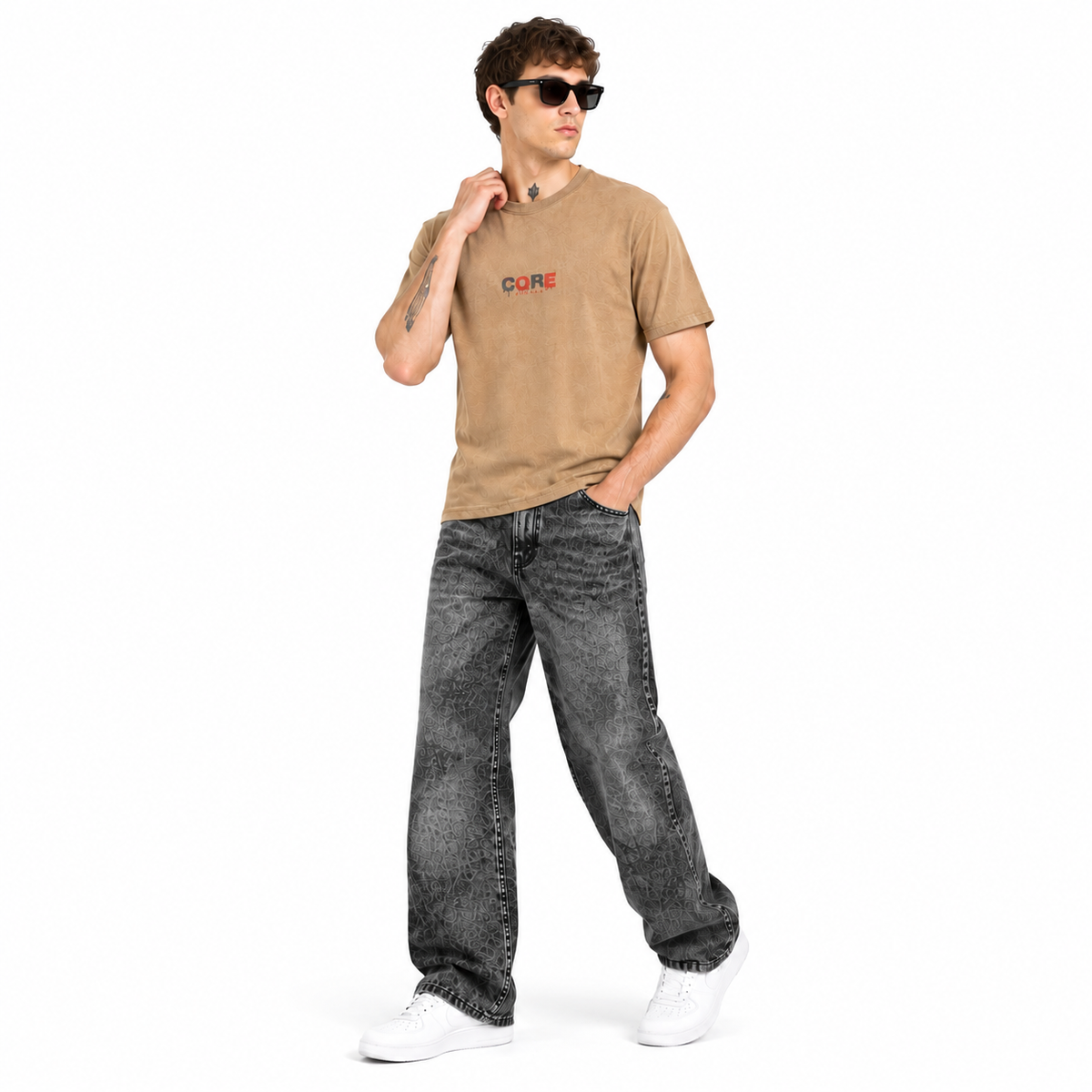 Men’s Tan Geometric Print T-Shirt