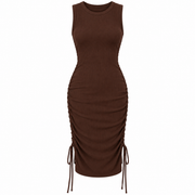 Women's Dark Brown Sleeveless Ruched Bodycon Midi Dress