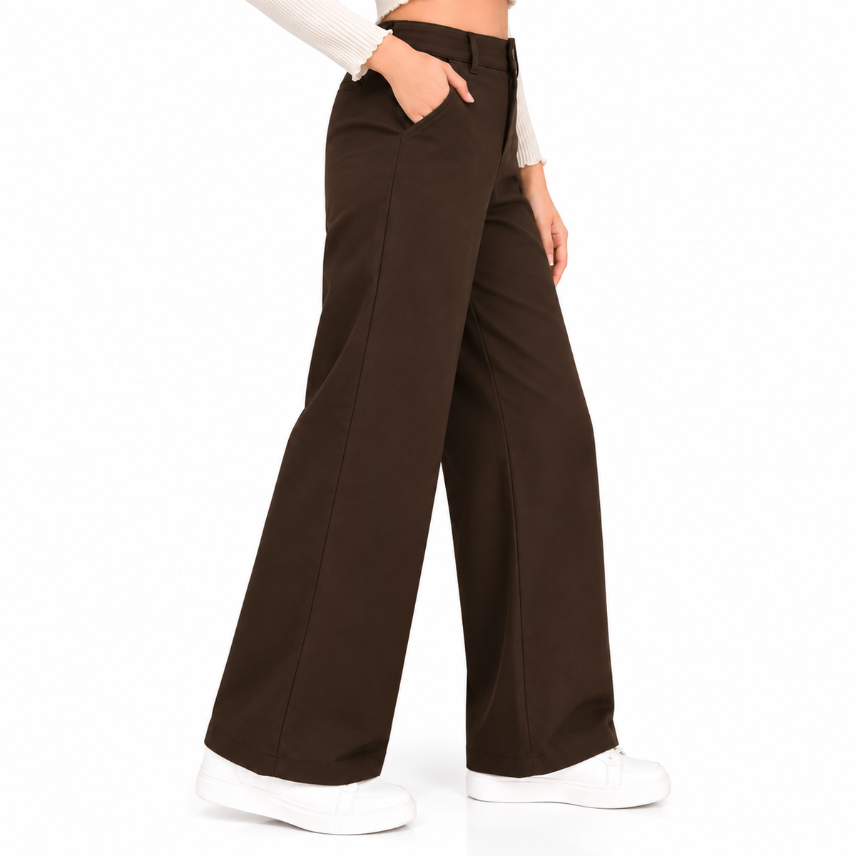 Women's High-Waist Straight Fit Trouser Pant  Dark Brown